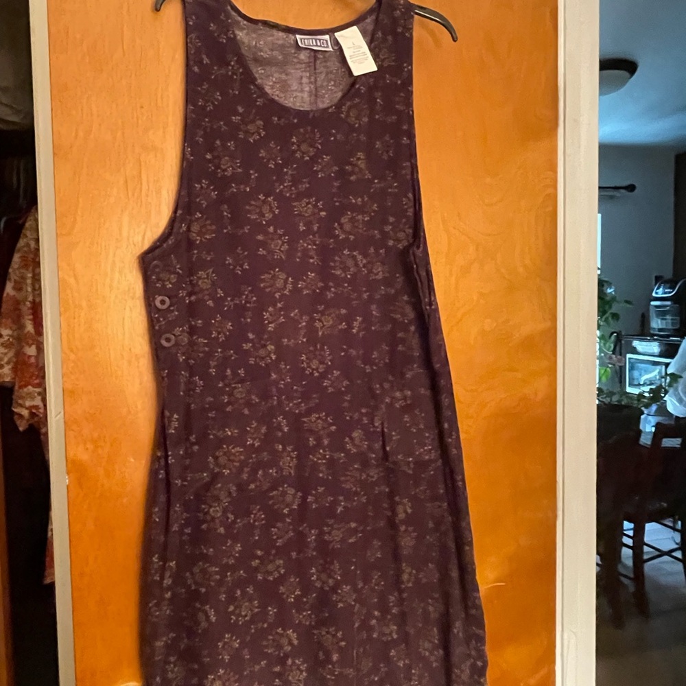 Purple corduroyjumper with scoop neck over the knee-length for casual occasions